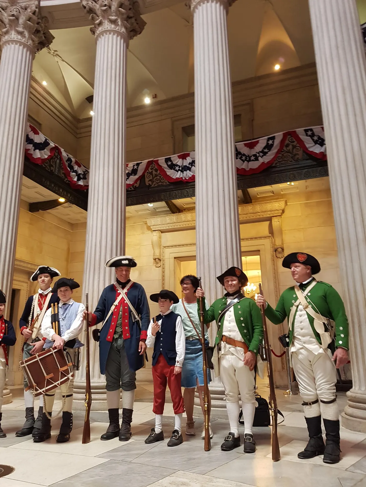 Fife and drum reenactors on museum steps