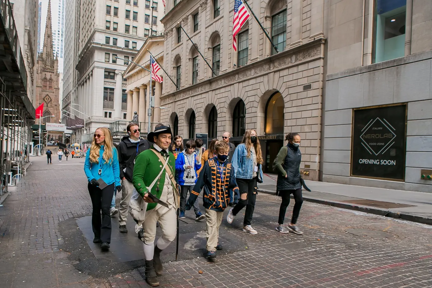 Walking tour group on Wall Street